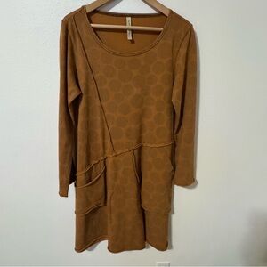 Cynthia Ashby Cotton Lagenlook Midi Dress Orange Polka Dot Asymmetric Seam-XS